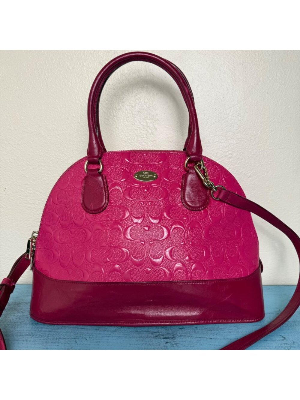 Coach Pink Two-Tone Embossed Crossbody Satchel